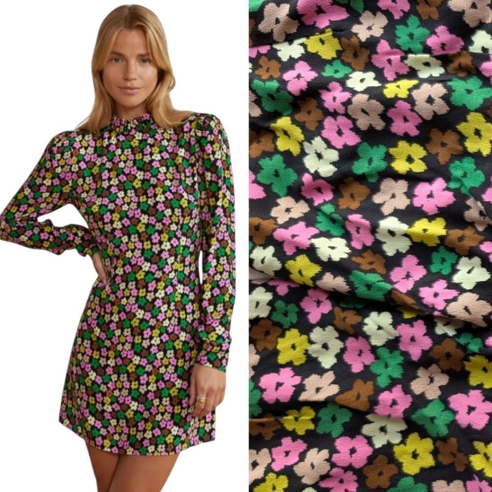 NWT Kitri Danica Multi Blurred Floral Dress M Long Sleeves